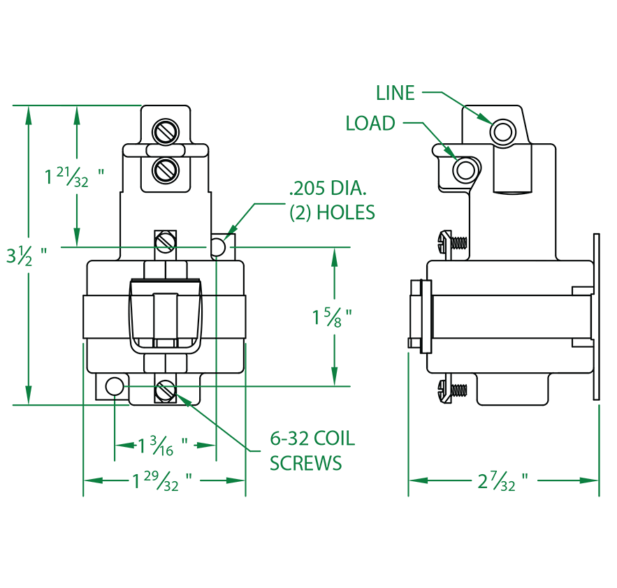 Single Pole 35 AMP Normally Open T-Top Dimensional Drawing